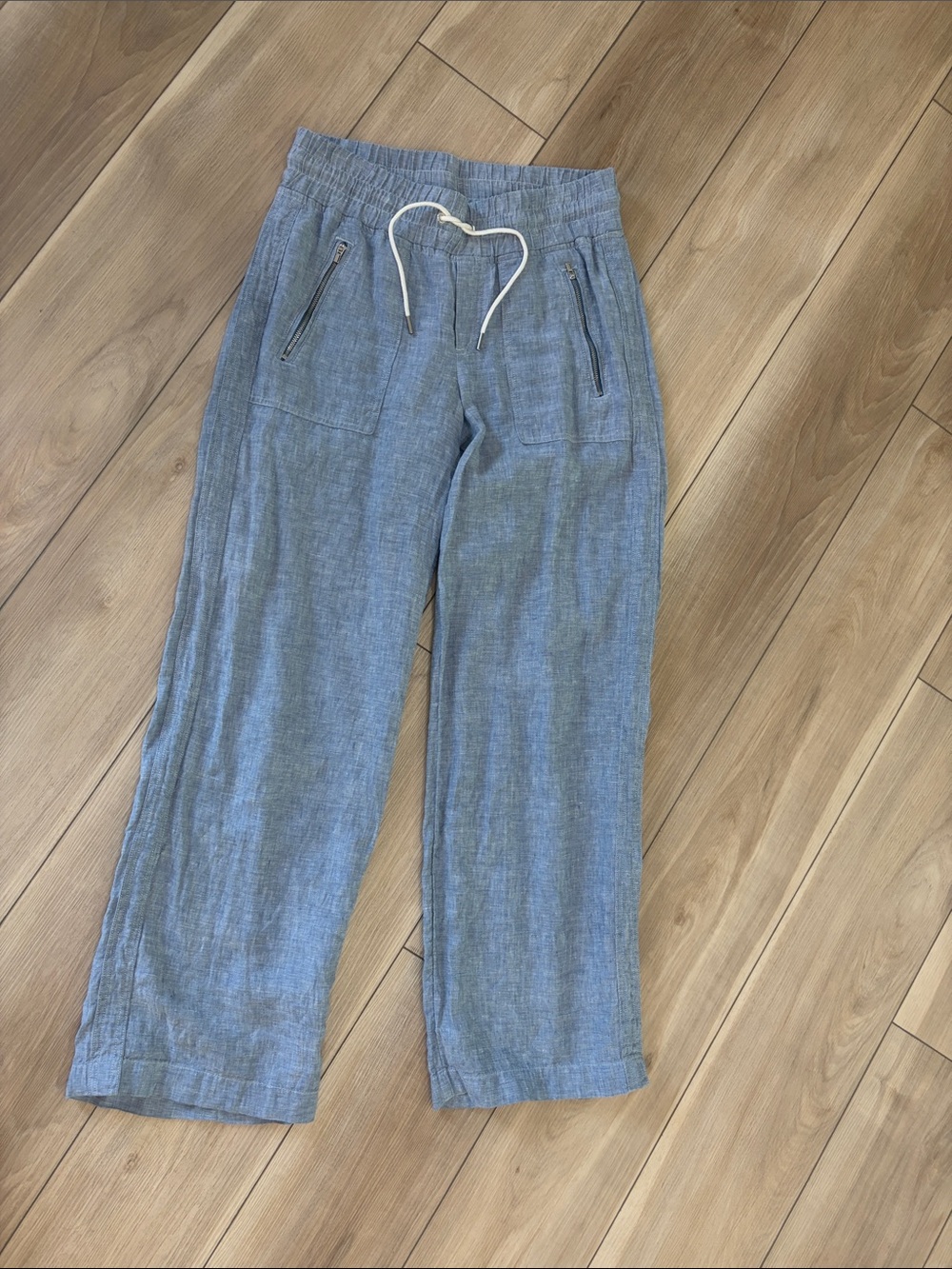 Athleta Light Blue Drawstring Joggers with Zipper Pockets